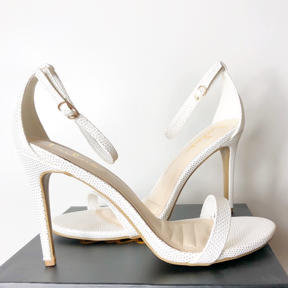 Lulus | White & Gold Lizard Ankle Strap Heels